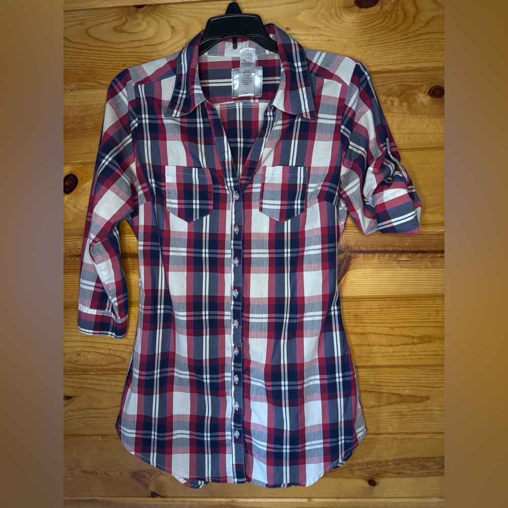 Myth NYC Red, White and Blue Plaid Shirt